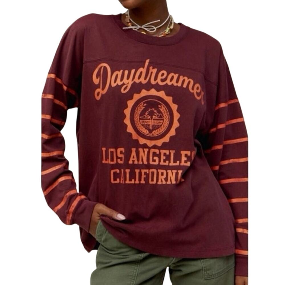 Daydreamer LA Seal Varsity Long Sleeve in Pigment Maroon New w/o Tag MSRP $108